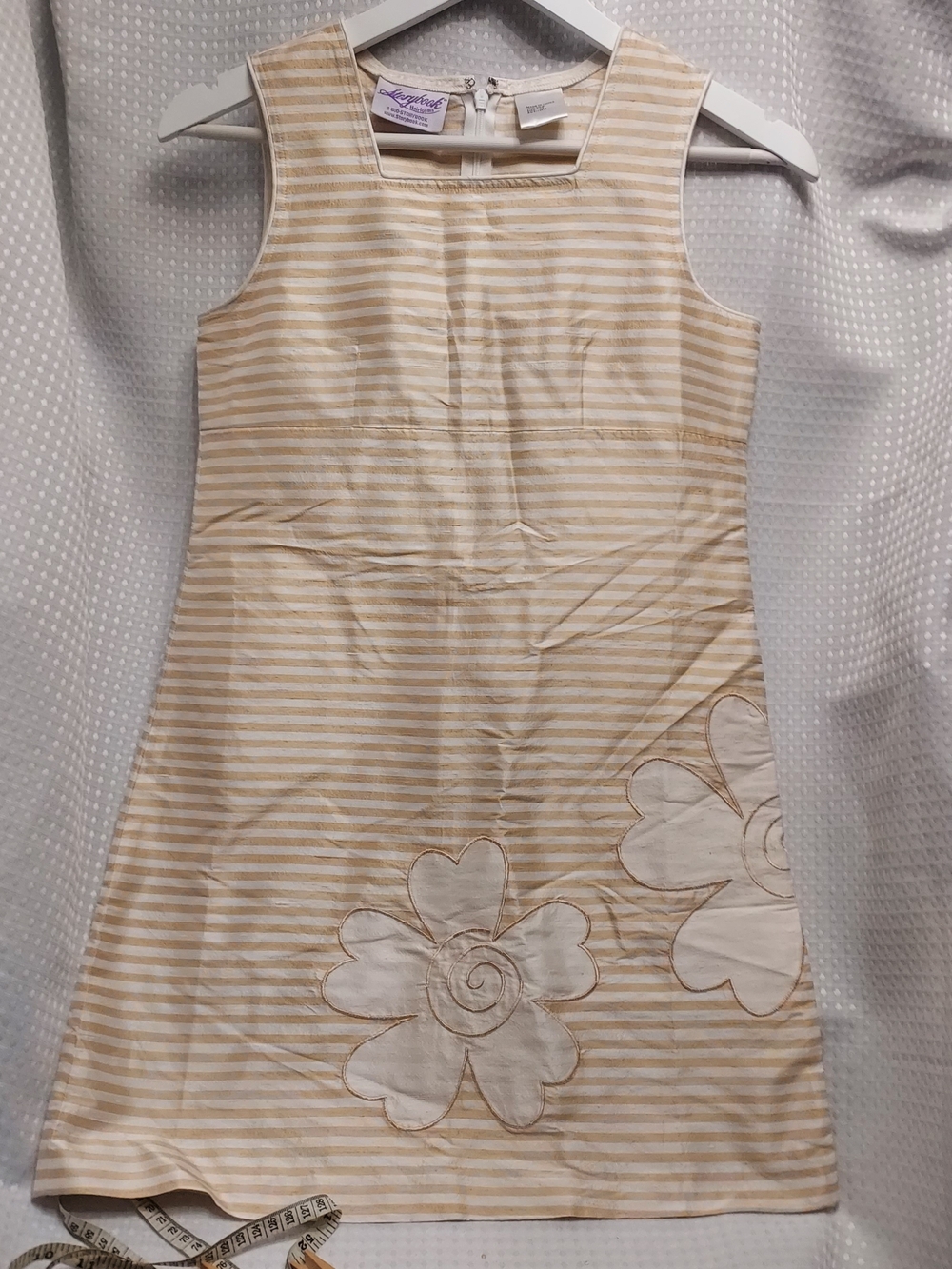 Storybook Heirlooms Girls' Cream & White Striped Flower Appliqué Silk Dress